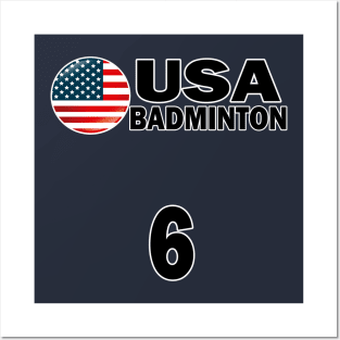 USA Badminton Number 6 T-shirt Design Posters and Art
